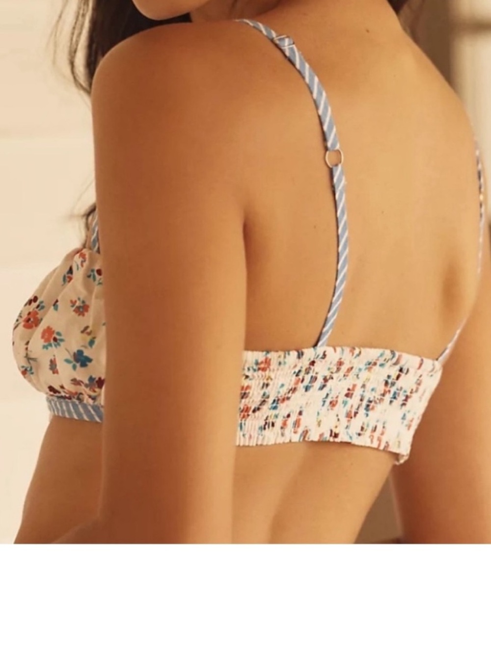 Anthropologie LyreBird Large Bra Top Printed Cotton Ivory Combo Blue Floral NWT